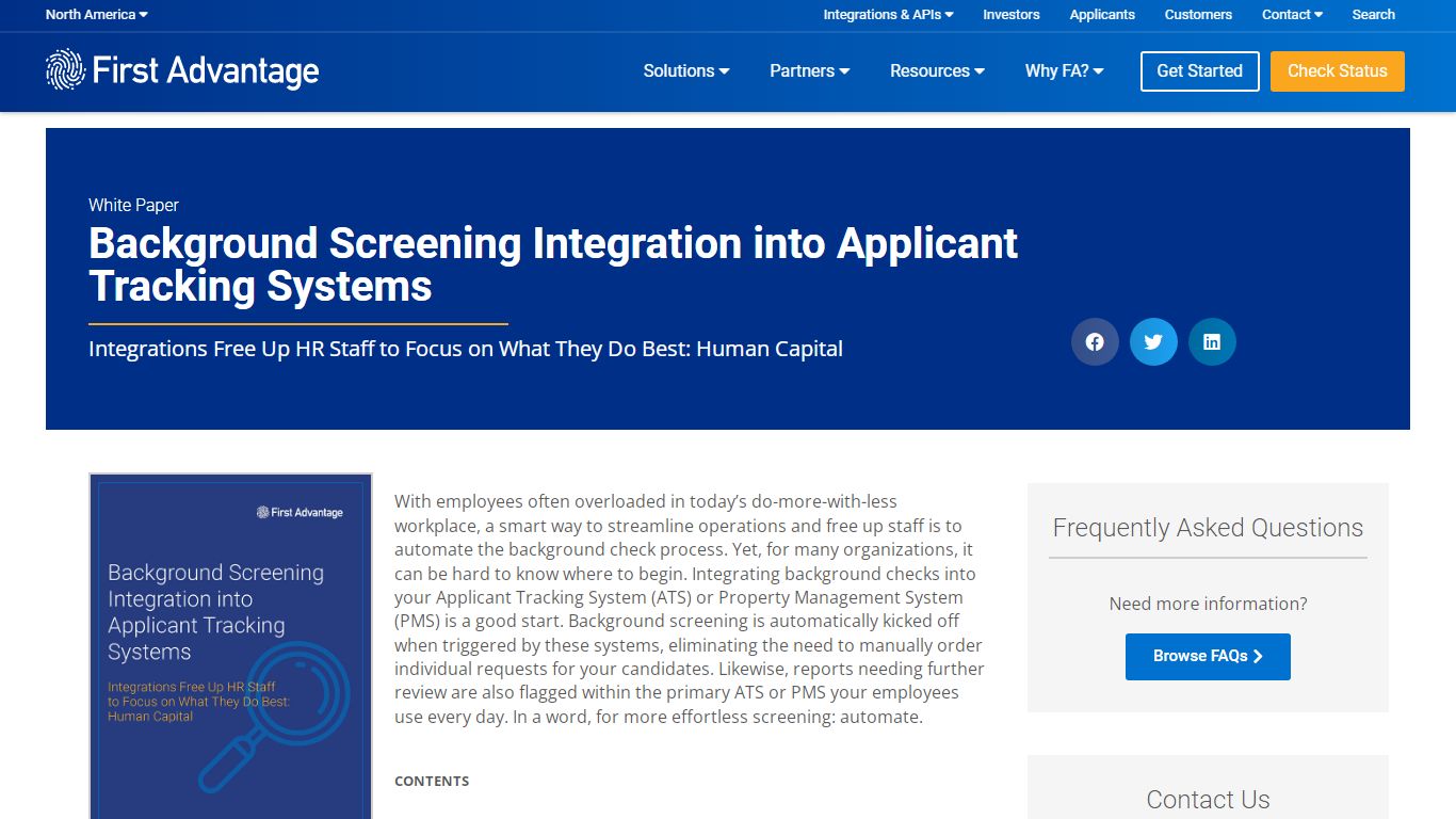 Background Screening Integration into Applicant ... - First Advantage